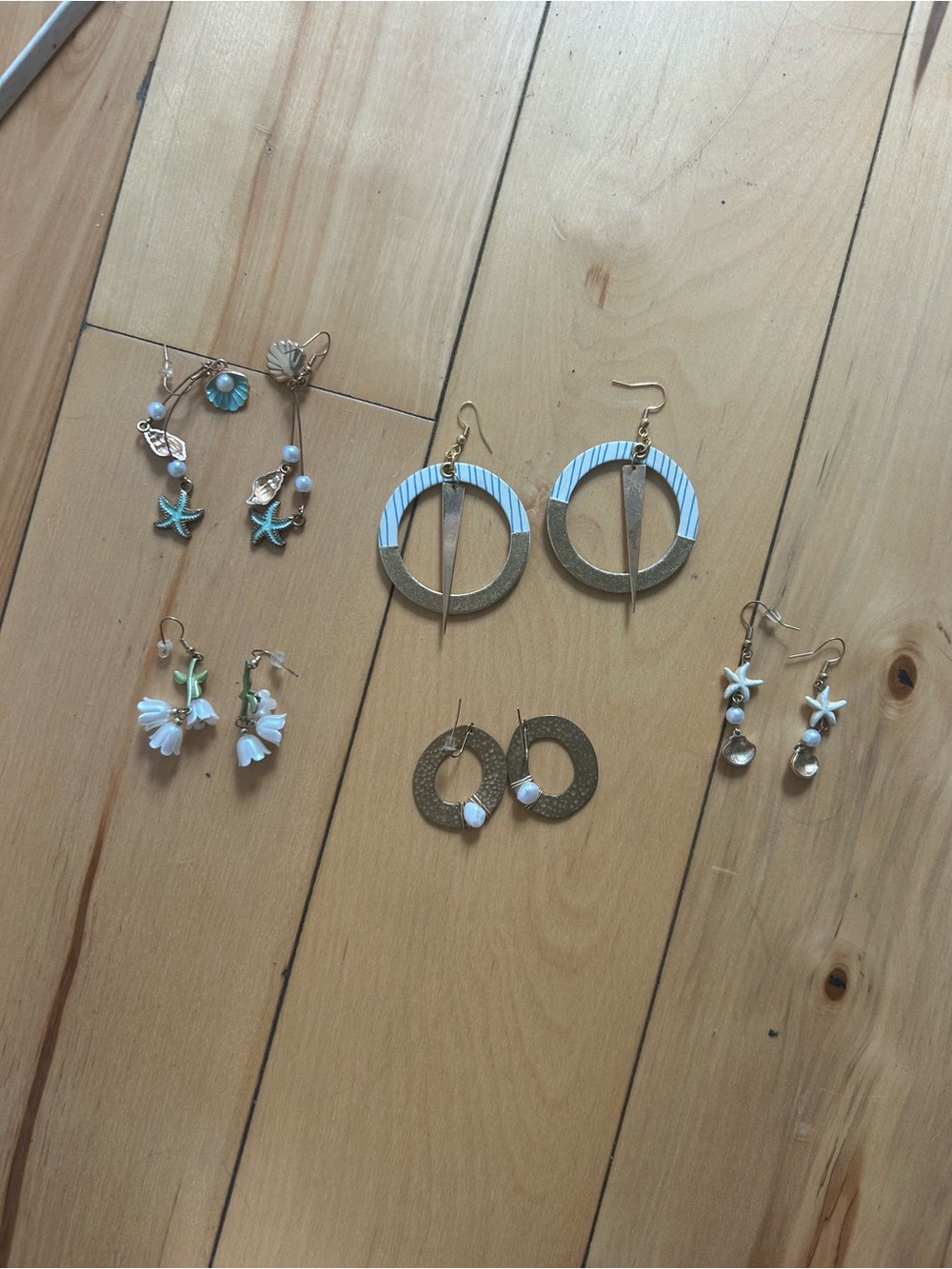 Gold-Tone Earrings with Turquoise Accents - Unbranded Women Jewelry